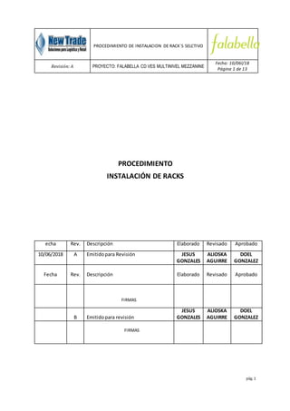 Procedimiento de instalacion de rack selectivos saga | DOCX | Injuries ...