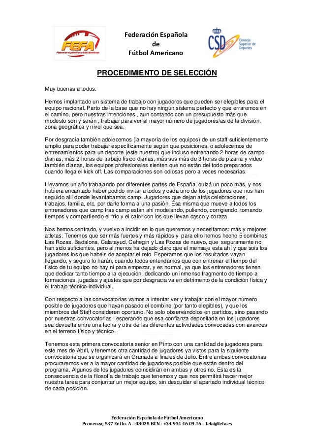 Carta de Marcos Guirles, HC Equipo Nacional 
