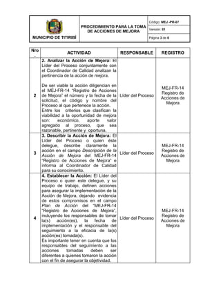 Procedimiento para la toma de acciones de mejora | PDF