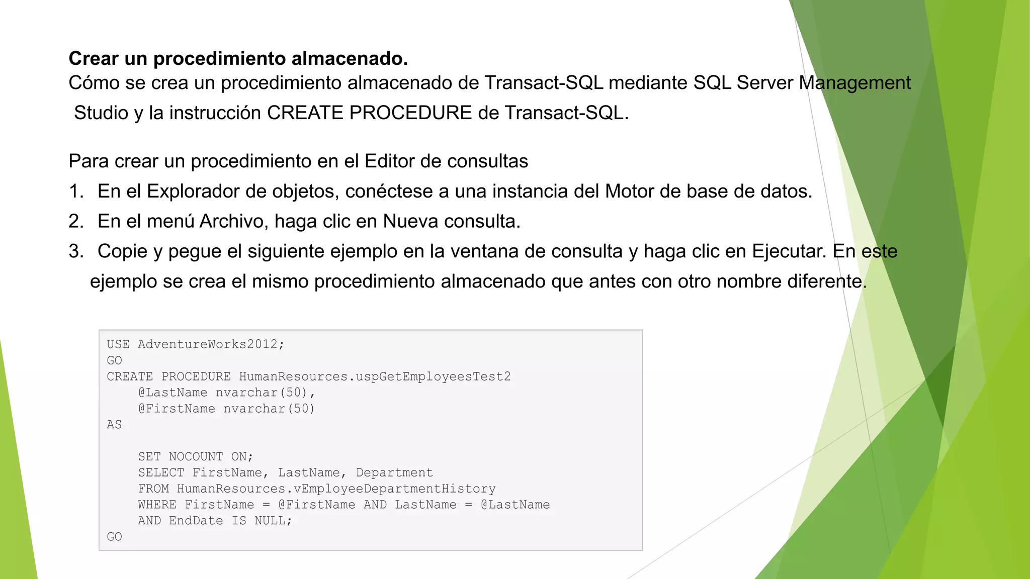 Procedimientos almacenados | PPT