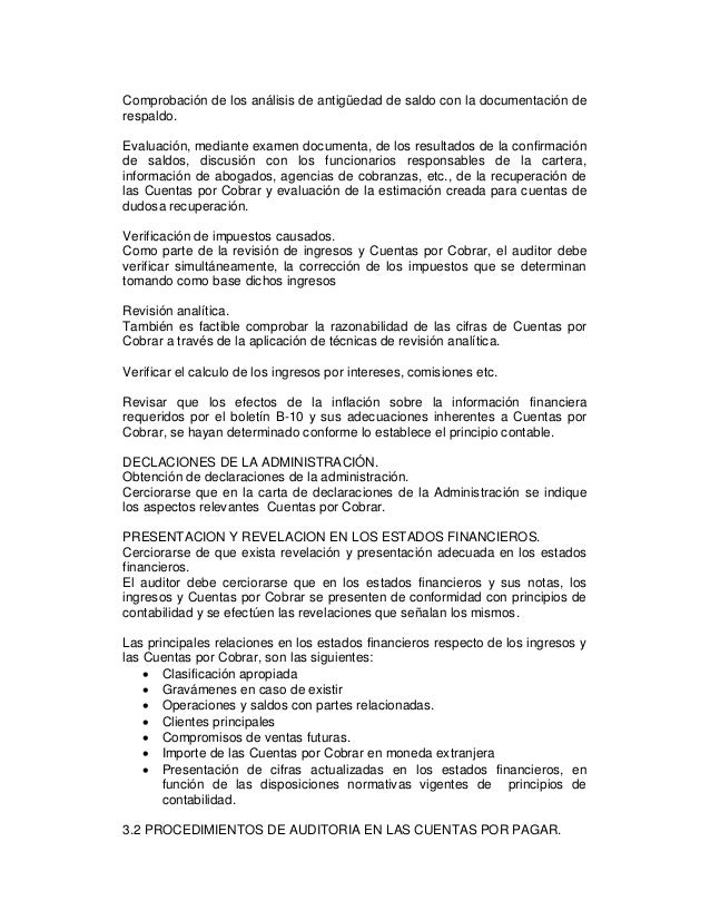 Procedimientos en las cuentas por cobrar y las cuentas por