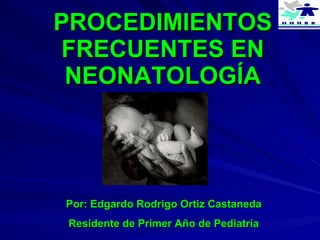 PROCEDIMIENTOS FRECUENTES EN NEONATOLOGÍA Por: Edgardo Rodrigo Ortiz Castaneda Residente de Primer Año de Pediatría 
