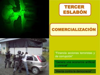 COMERCIALIZACIÓN
“Atenta contra la democracia”
“Financia acciones terroristas y
de corrupción”
“Genera una economía artificial
y criminal”
TERCER
ESLABÓN
 