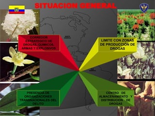 SUR
AMERICA
NORTE
AMERICA
CENTRO DE
ALMACENAMIENTO Y
DISTRIBUCION DE
DROGAS
LIMITE CON ZONAS
DE PRODUCCIÓN DE
DROGAS
PRESENCIA DE
ORGANIZACIONES
TRANSNACIONALES DEL
DELITO
CORREDOR
ESTRATEGICO DE
DROGAS, QUIMICOS,
ARMAS Y EXPLOSIVOS
SITUACION GENERAL
 