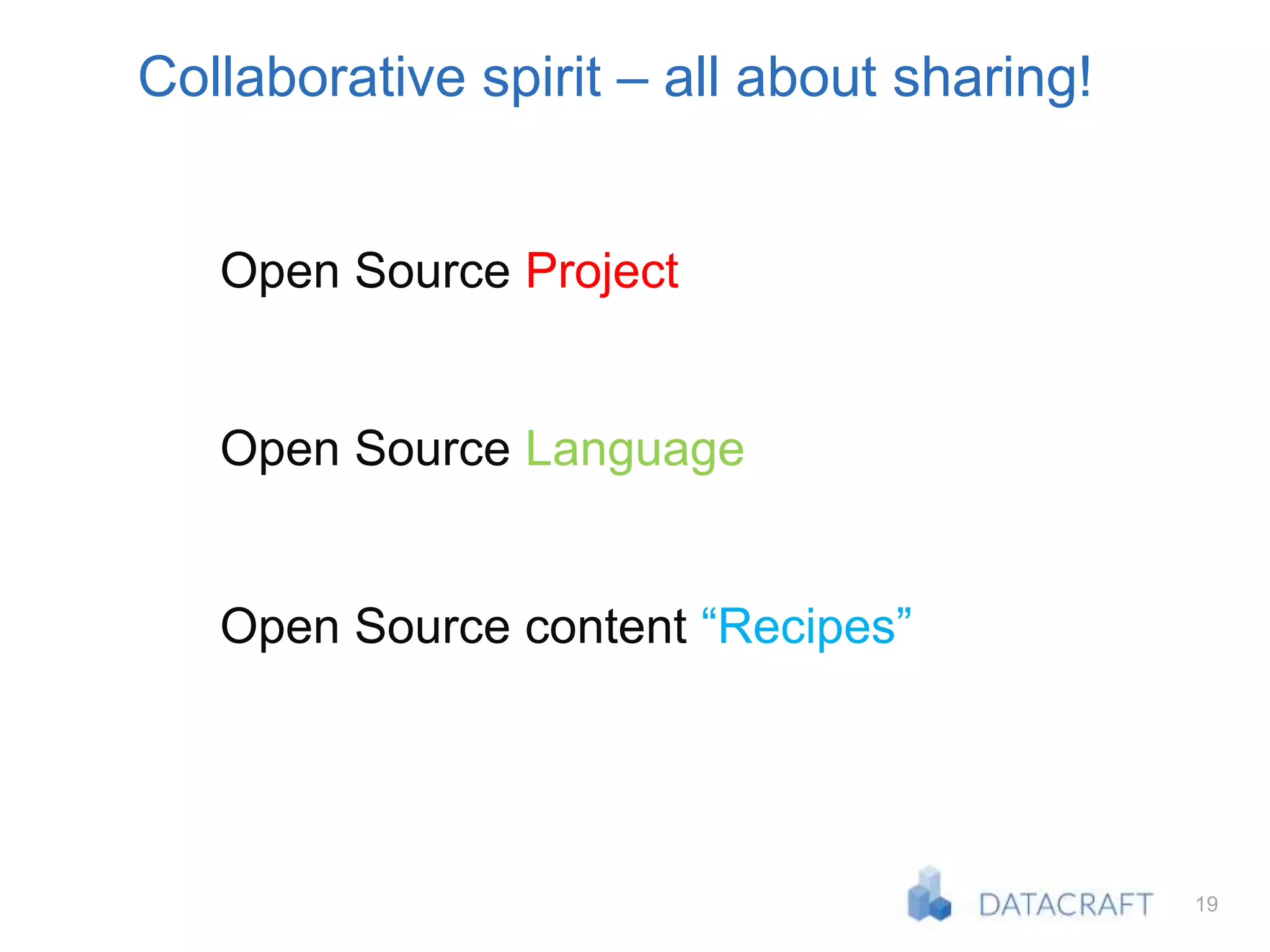 19
Collaborative spirit – all about sharing!
Open Source Project
Open Source Language
Open Source content “Recipes”
 