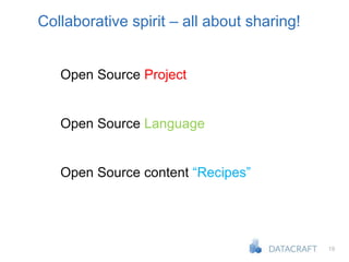 19
Collaborative spirit – all about sharing!
Open Source Project
Open Source Language
Open Source content “Recipes”
 