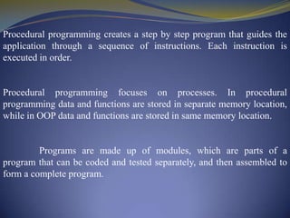 Procedural programming | PPTX | Programming Languages | Computing