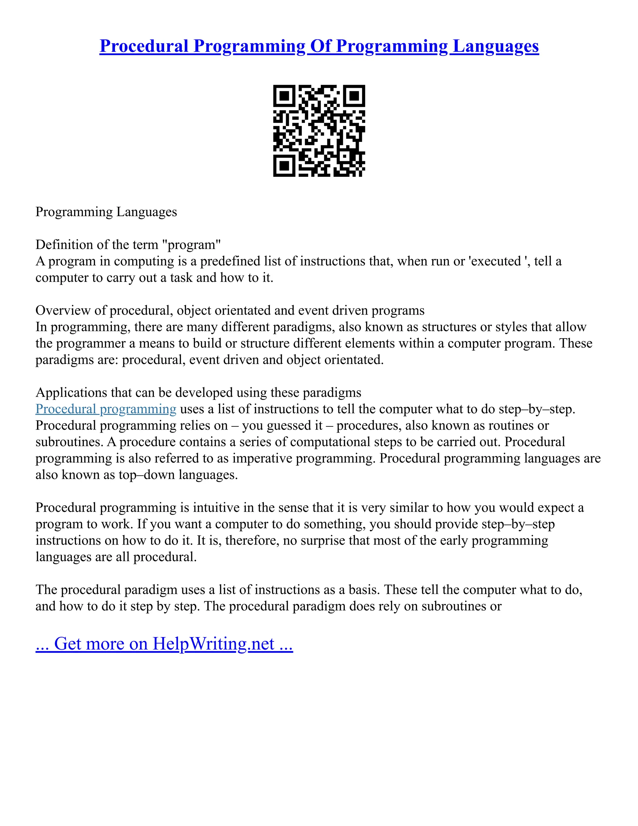 Procedural Programming Of Programming Languages | PDF | Programming ...