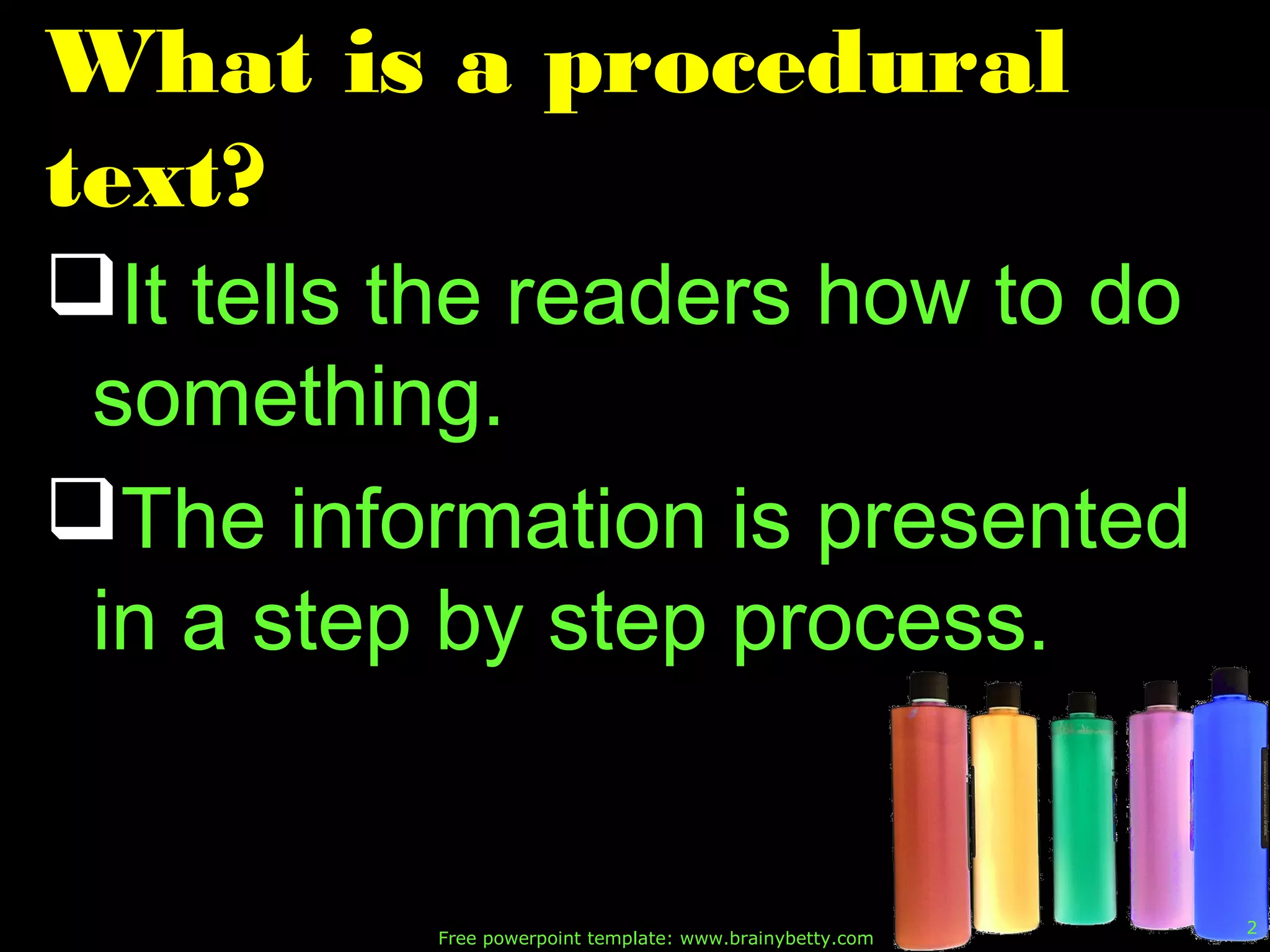 Features of a Procedural Text | PPT | Desktop Publishing | Computer ...