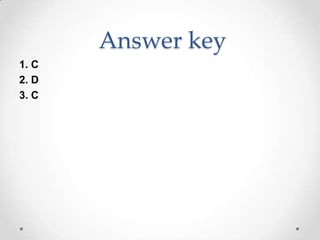 Answer key
1. C
2. D
3. C
 