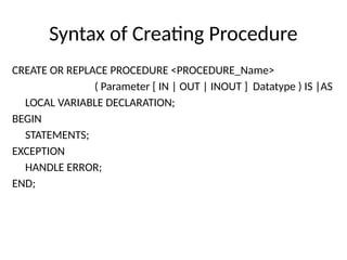 Pl/SQL Procedure,Function & Packages - sub programs | PPTX