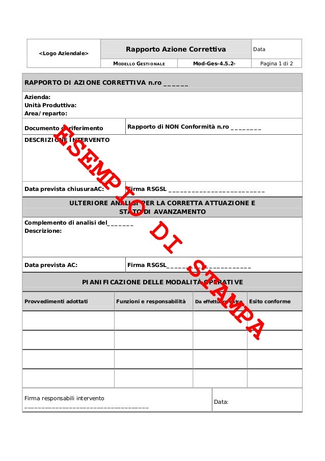 Modulo Non Conformità - Modulo