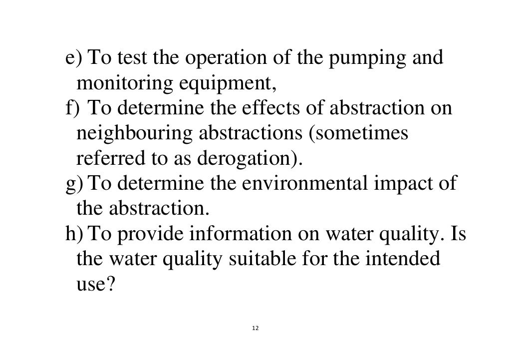 Procedure for conducting pumping tests