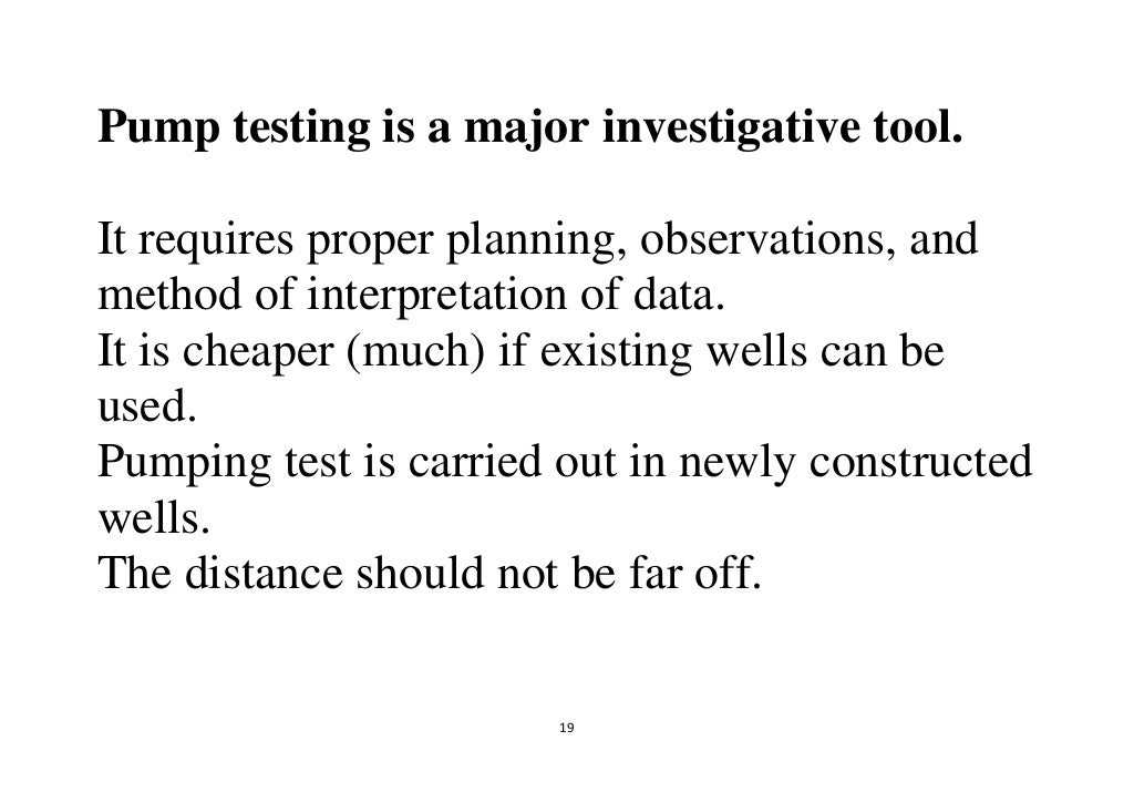 Procedure for conducting pumping tests