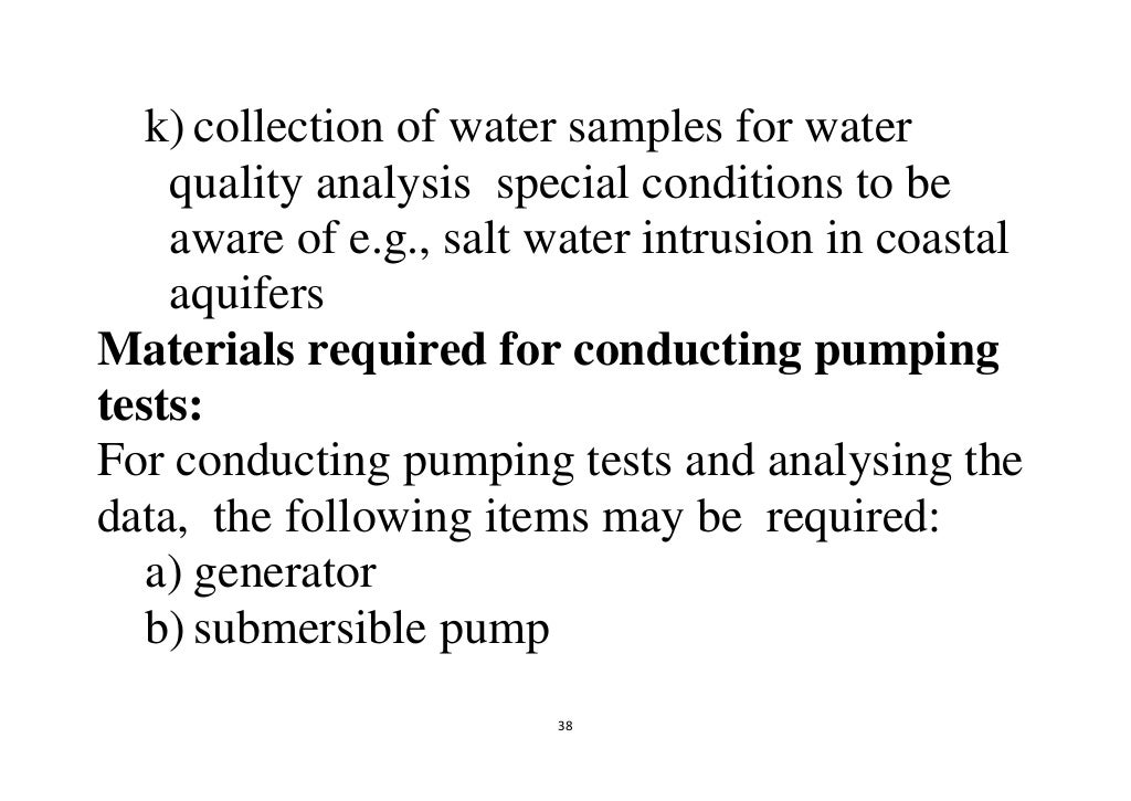 Procedure for conducting pumping tests
