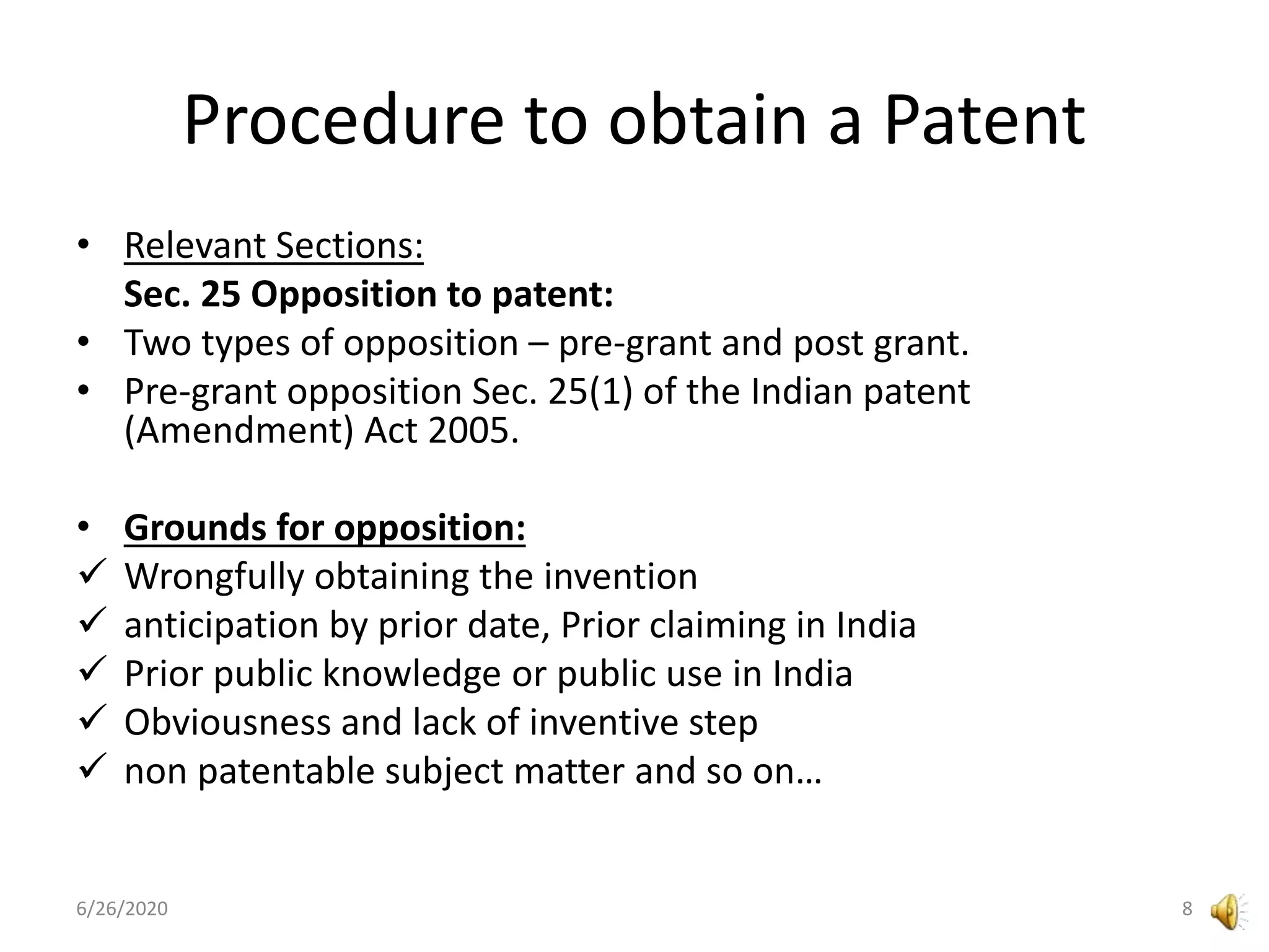 Lacking Procedure Procedure for registration of patents | PPTX