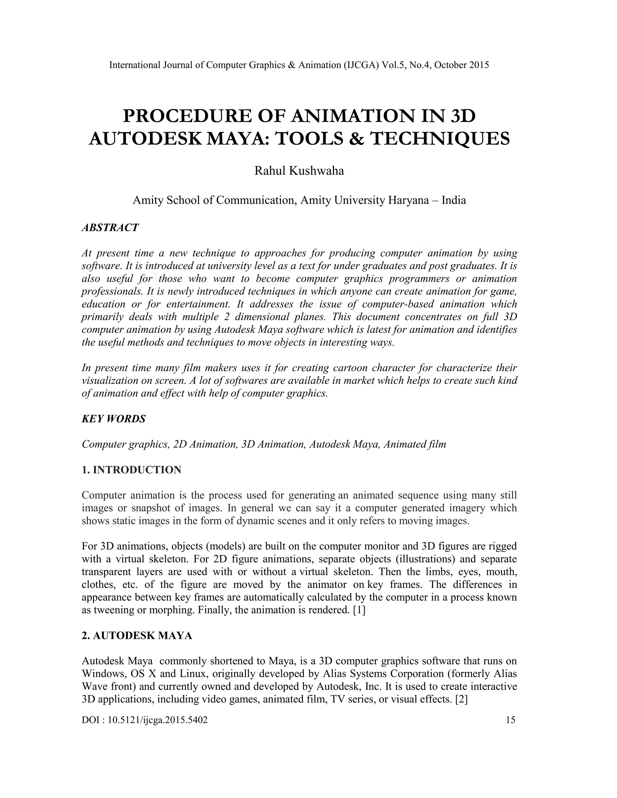 Procedure of animation in 3 d autodesk maya tools & techniques | PDF