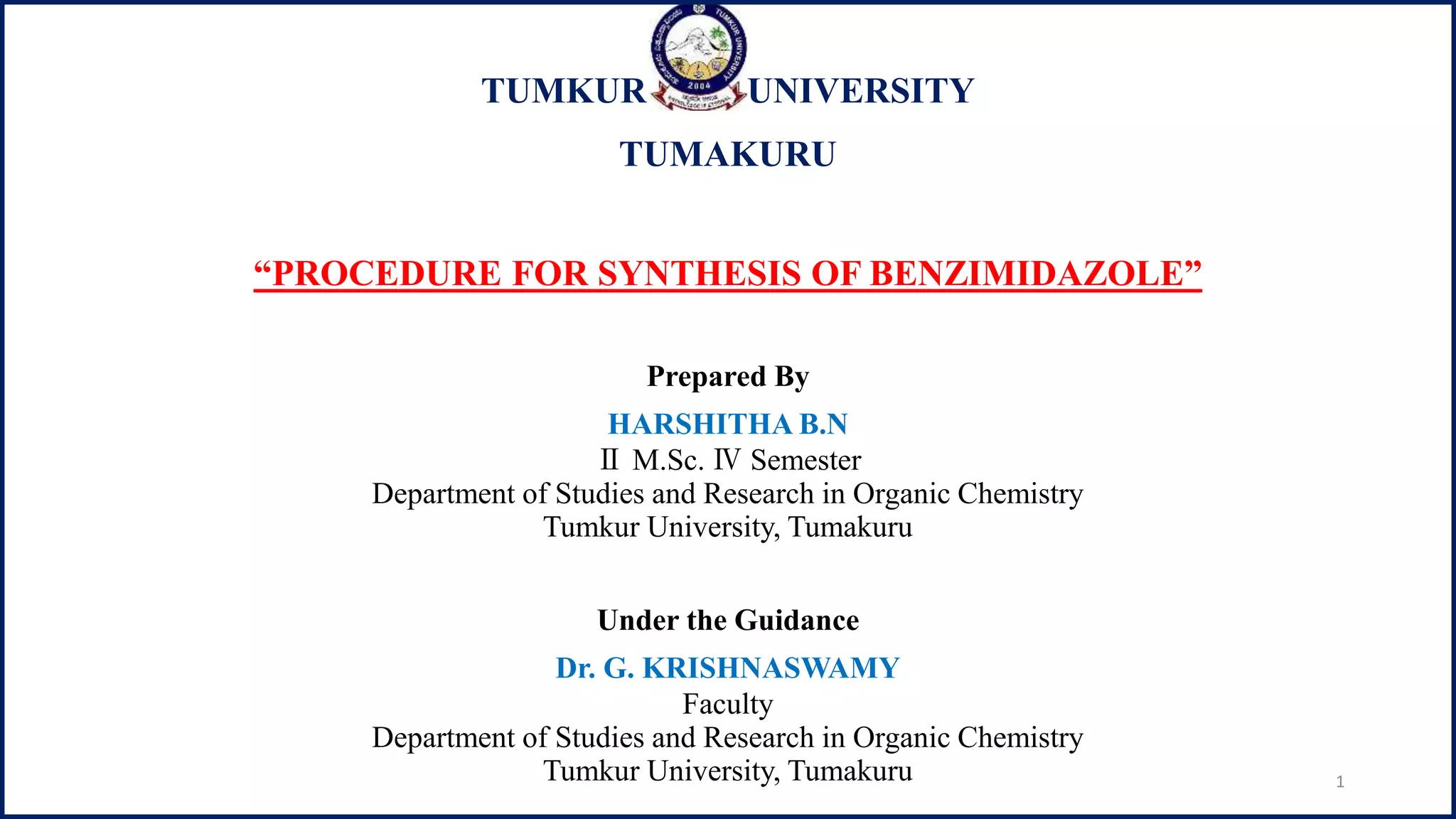 Synthesis of benzimidazole | PPT