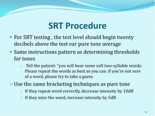 Srt Test Procedure of hearing assessment | PDF