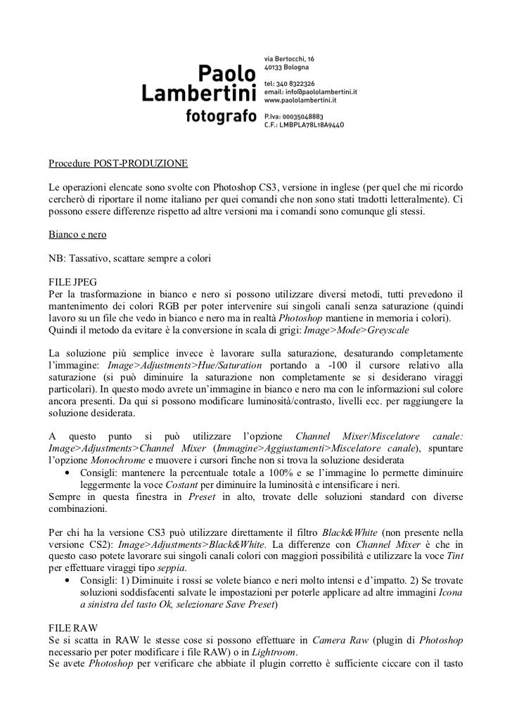 Procedure Postproduzione