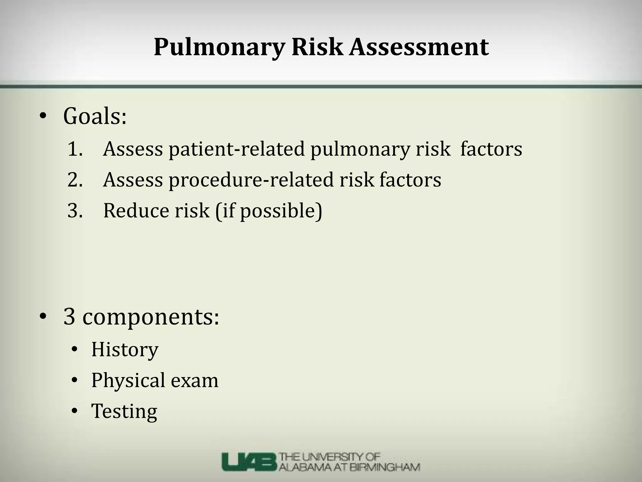 Procedure related risk factors for postop pulmonary complications | PPTX