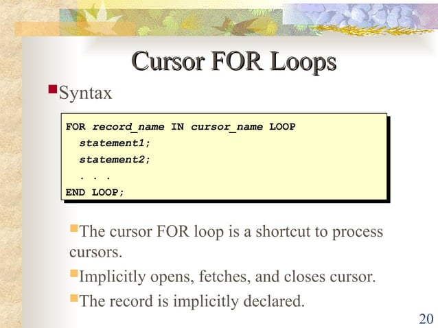 PL/SQL Stored Procedures And Cursors.ppt