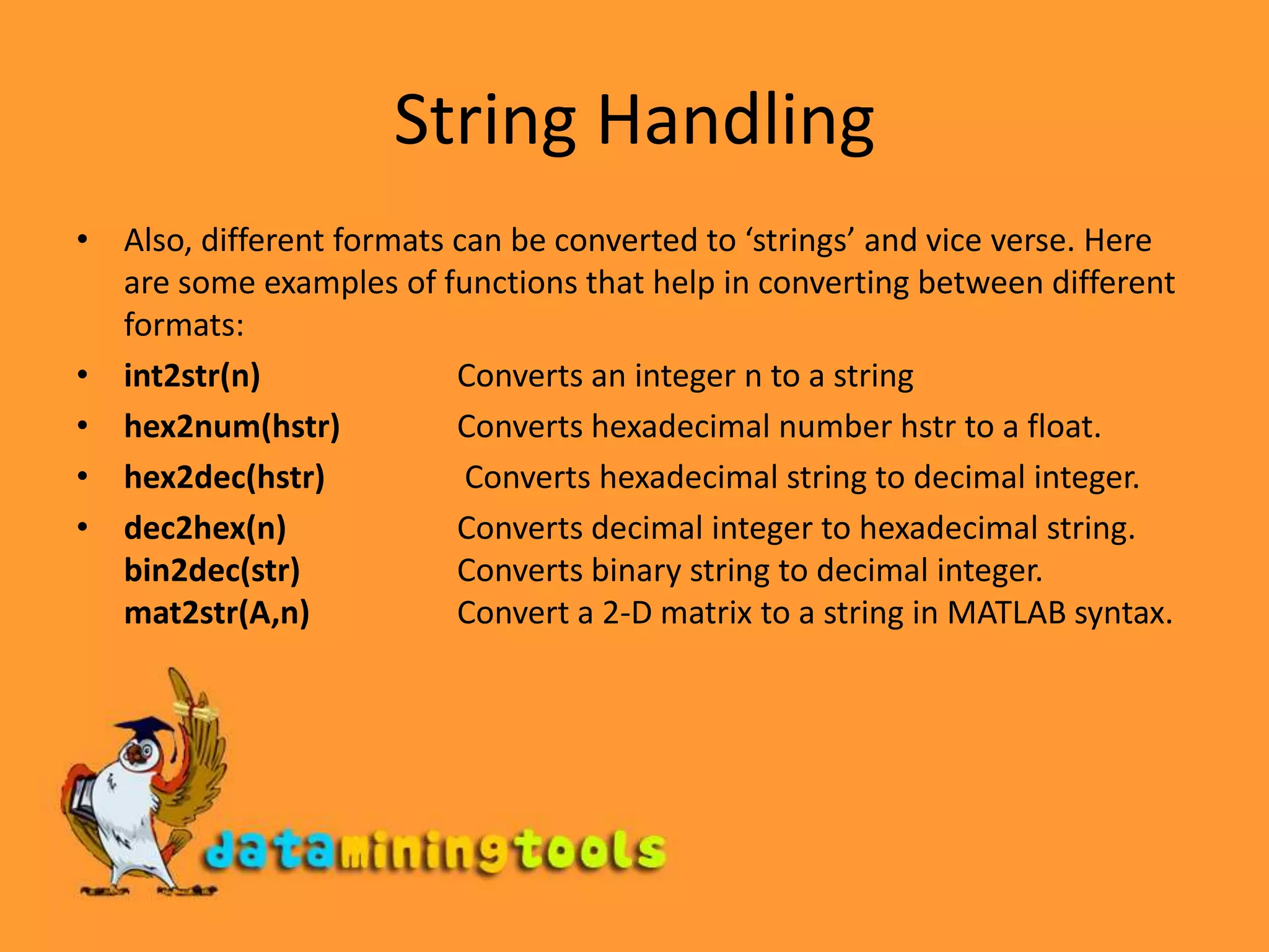  end User Defined FunctionsWhen you use “sin” or “log” or “exp” in Matlab you are using “function m-files”. They are different from “script m-files” primarily because they have inputs and outputs. To specify which variables in the m-file are the inputs, and which are the outputs, the first line of the m-file should be in this form:			function output=function_name(input)