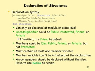 Declaration Statement Vb Procedures functions structures in VB.Net