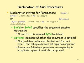 Procedures functions structures in VB.Net