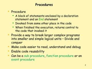 Procedures functions structures in VB.Net