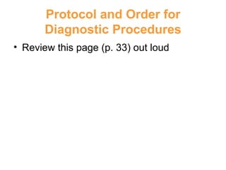 Protocol and Order for Diagnostic Procedures Review this page (p. 33) out loud 