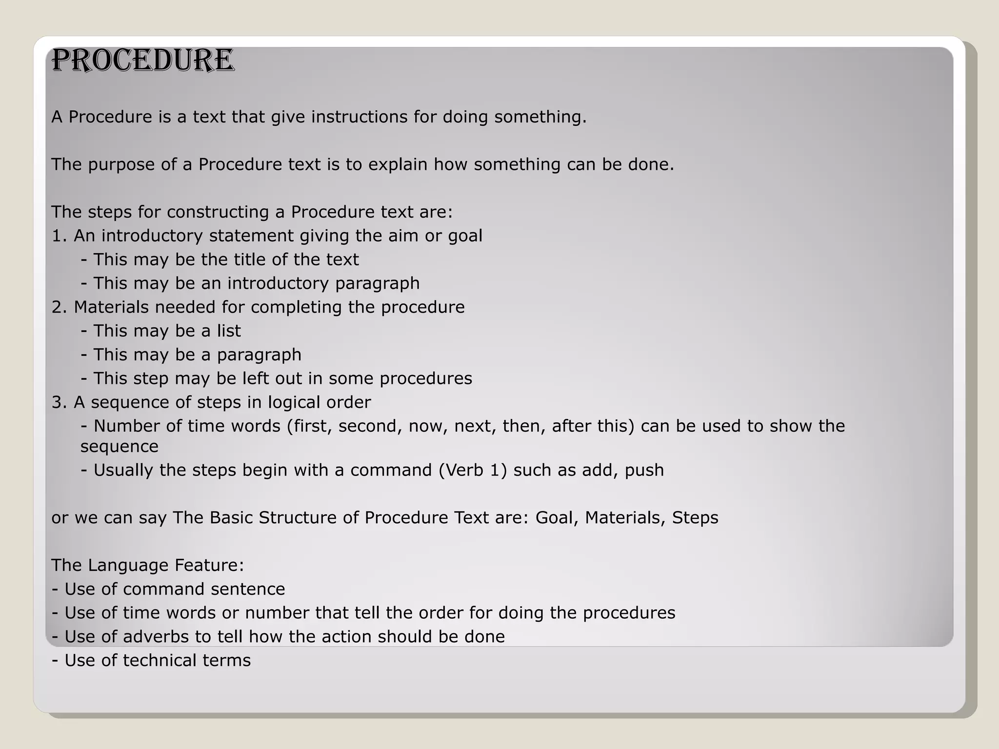 Procedure text | PPT