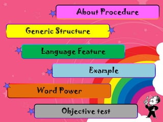 About Procedure
Generic Structure
Language Feature
Example
Word Power
Objective test
 