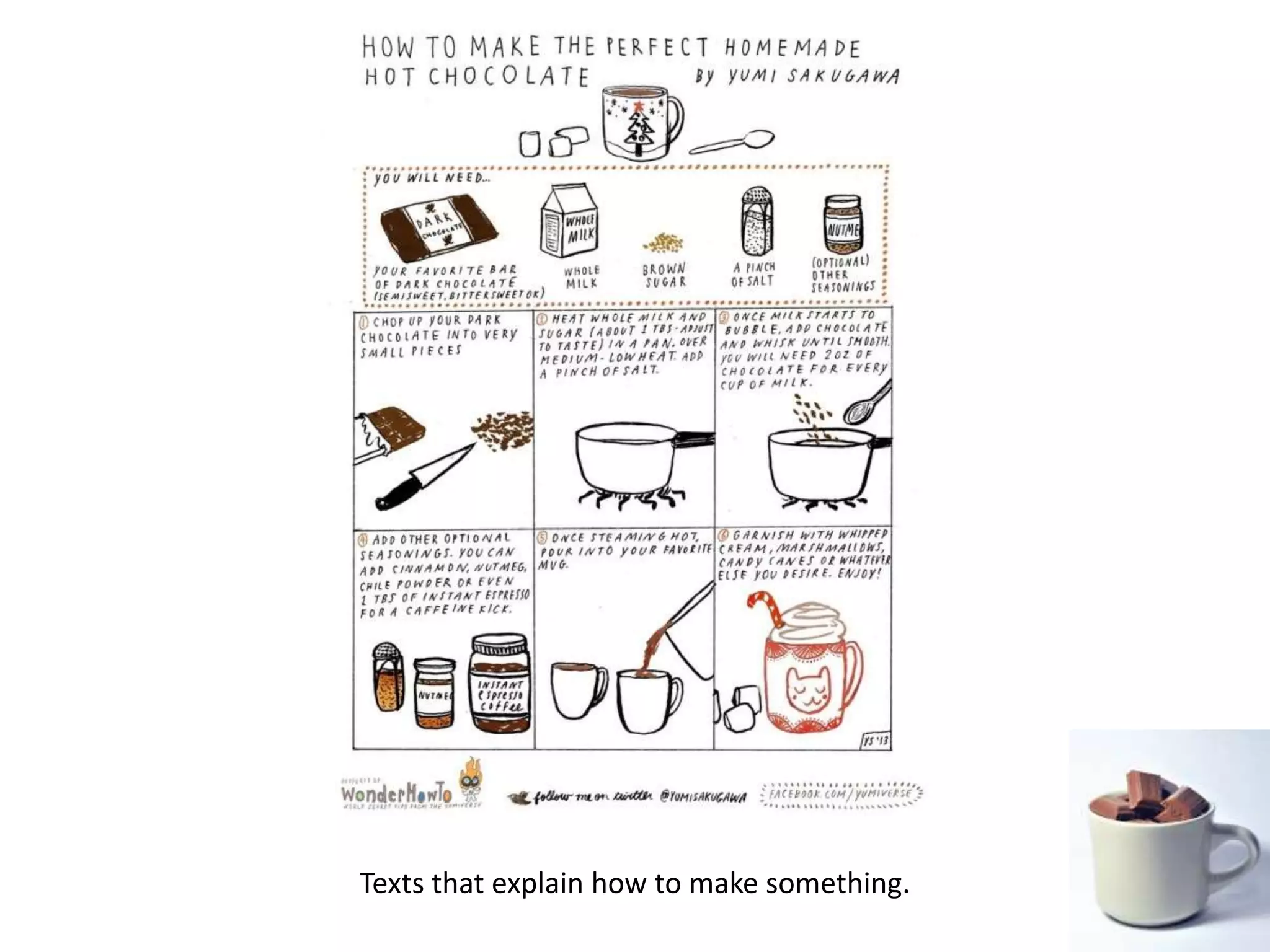 Texts that explain how to make something.
 