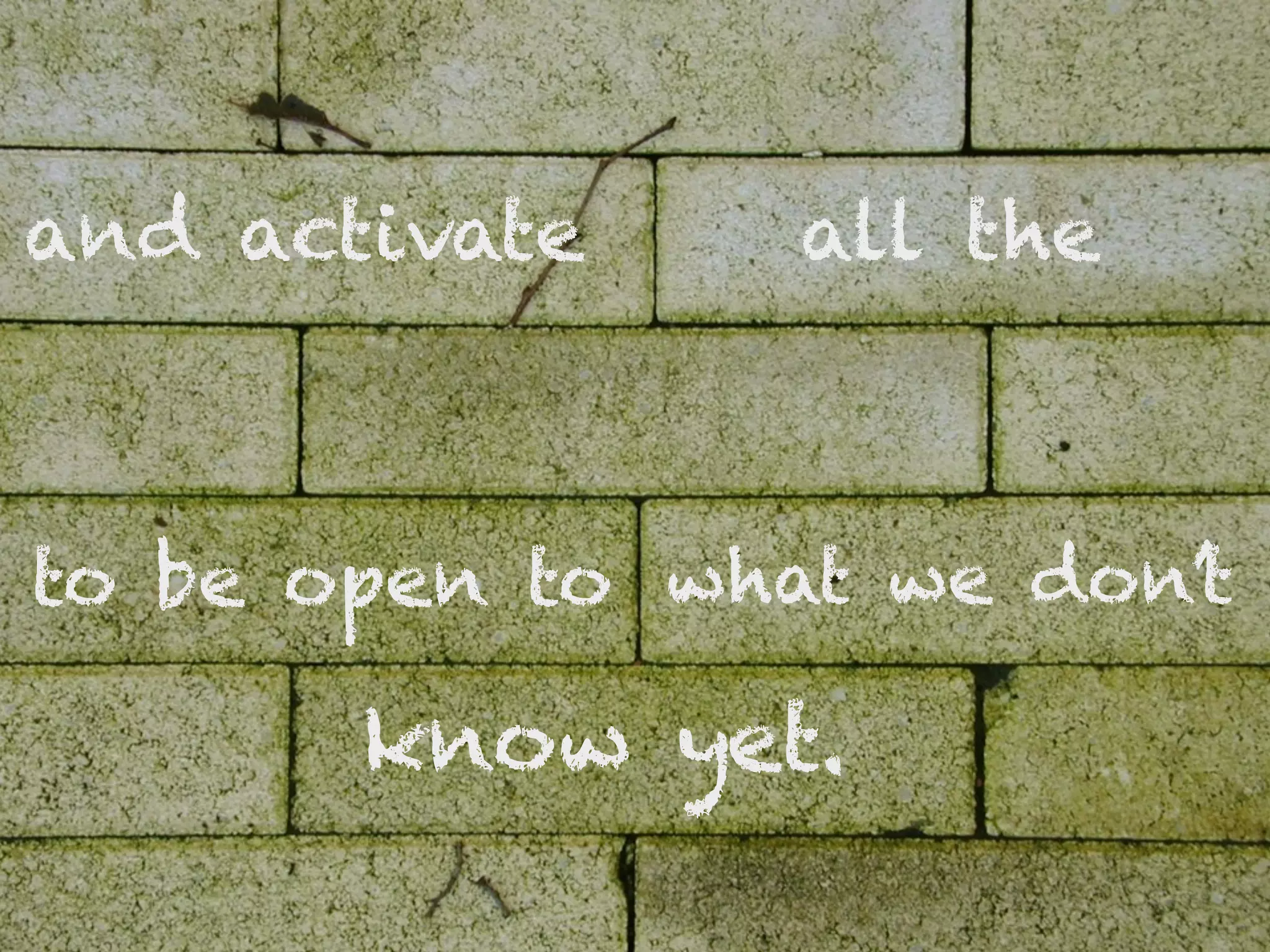 and activate     all the



to be open to what we don’t

       know yet.
 