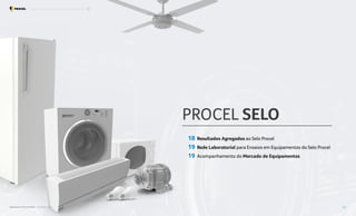 PROCEL SELO
18 Resultados Agregados ao Selo Procel
19 Rede Laboratorial para Ensaios em Equipamentos do Selo Procel
19 Acompanhamento do Mercado de Equipamentos
Resultados Procel 2022 - Ano Base 2021 17
Programa Nacional de Conservação de Energia Elétrica
 