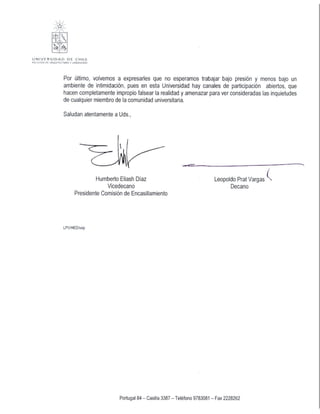 Carta Decano y Vicedecano