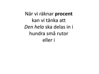 När vi räknar procent
kan vi tänka att
Den hela ska delas in i
hundra små rutor
Inger Bäckström, Burträsk
 
