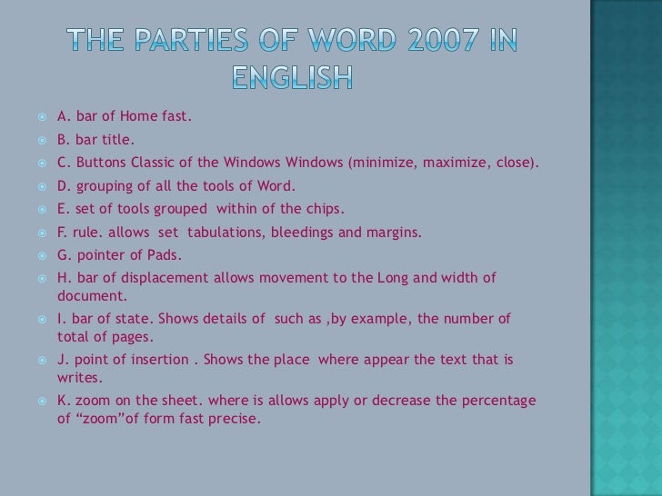 Partes en Ingles de word 2007