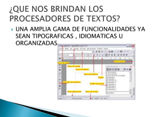  UNA AMPLIA GAMA DE FUNCIONALIDADES YA 
SEAN TIPOGRAFICAS , IDIOMATICAS U 
ORGANIZADAS. 
 