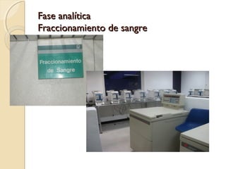 Fase analíticaFase analítica
Fraccionamiento de sangreFraccionamiento de sangre
 