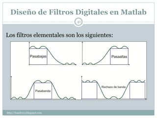 Diseño de Filtros Digitales en Matlab
                                41



Los filtros elementales son los siguientes:




http://lonely113.blogspot.com
 