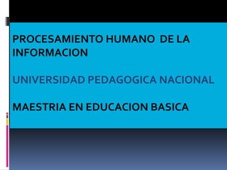 PROCESAMIENTO HUMANO DE LA 
INFORMACION 
UNIVERSIDAD PEDAGOGICA NACIONAL 
MAESTRIA EN EDUCACION BASICA 
 