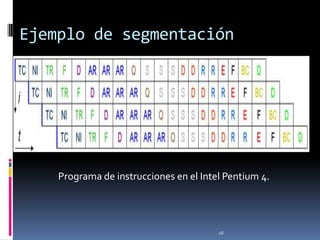 Ejemplo de segmentación




    Programa de instrucciones en el Intel Pentium 4.




                                        28
 