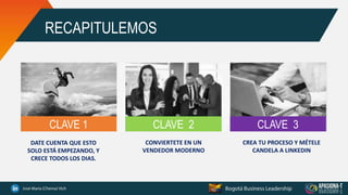 RECAPITULEMOS
CLAVE 1 CLAVE 2 CLAVE 3
DATE CUENTA QUE ESTO
SOLO ESTÁ EMPEZANDO, Y
CRECE TODOS LOS DIAS.
CONVIERTETE EN UN
VENDEDOR MODERNO
CREA TU PROCESO Y MÉTELE
CANDELA A LINKEDIN
 