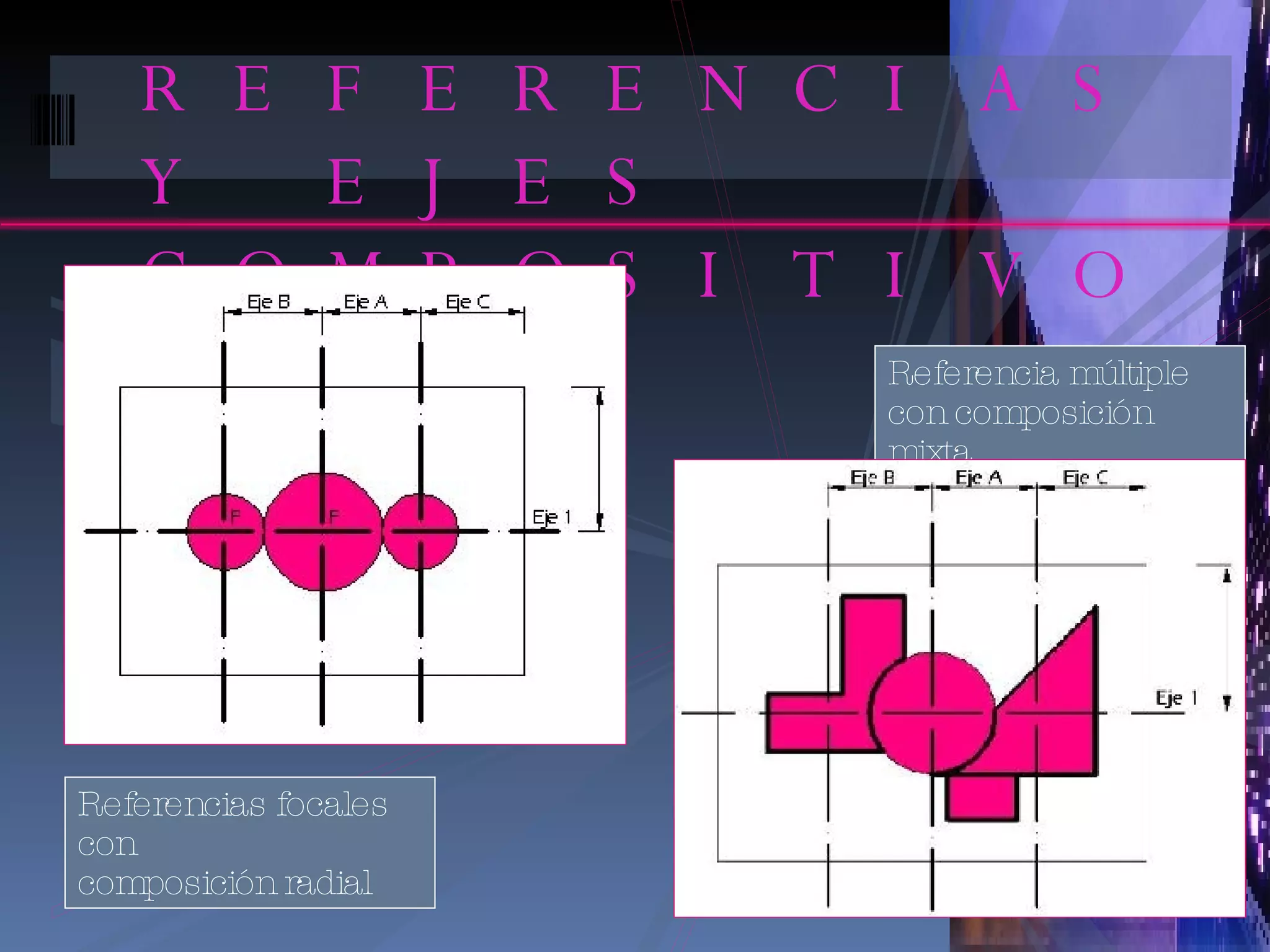 REFERENCIAS Y EJES COMPOSITIVOS Referencias focales con  composición radial Referencia múltiple con composición mixta 