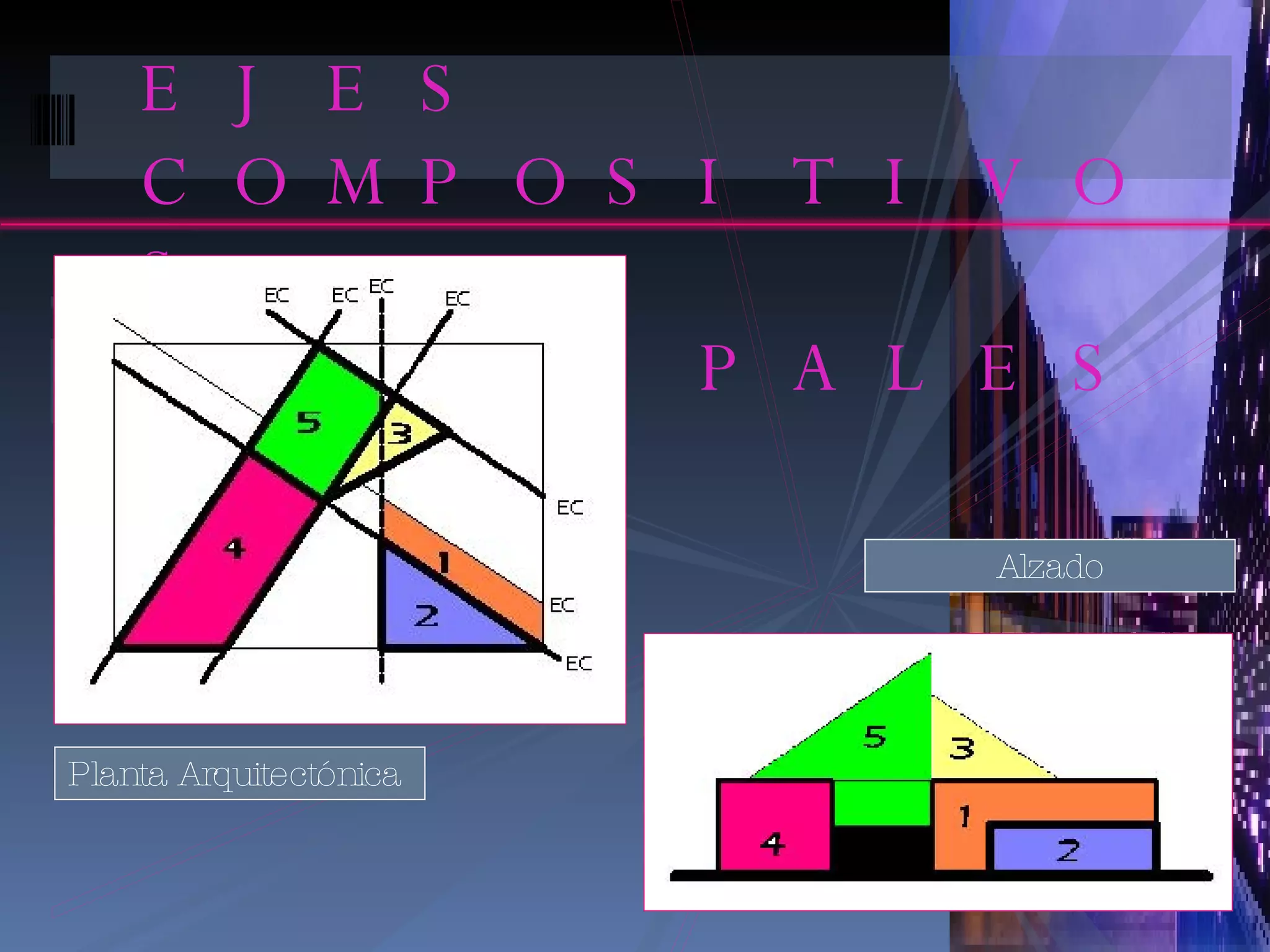EJES COMPOSITIVOS PRINCIPALES Planta Arquitectónica Alzado 