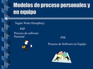 Modelos de proceso personales y en equipo PSP PSE Proceso de software Personal Proceso de Software en Equipo Según Watts H...