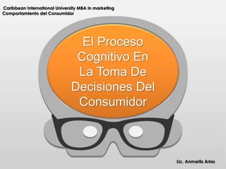 Lic. Anmarlis Arias
El Proceso
Cognitivo En
La Toma De
Decisiones Del
Consumidor
Caribbean International University MBA in marketing
Comportamiento del Consumidor
 