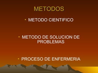 METODOS METODO CIENTIFICO METODO DE SOLUCION DE PROBLEMAS PROCESO DE ENFERMERIA 
